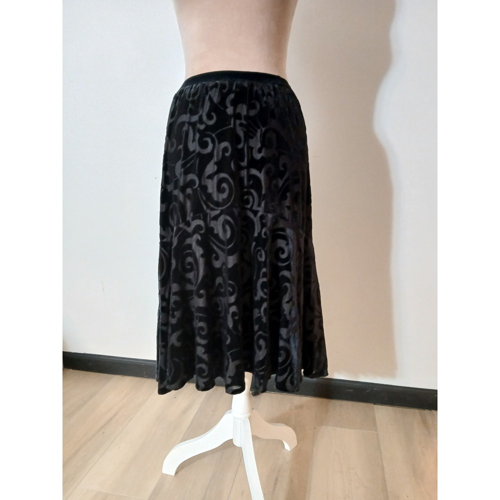 Apostrophe Woman Black Burnout Velvet Modest Midi Skirt Plus Size 16-18W